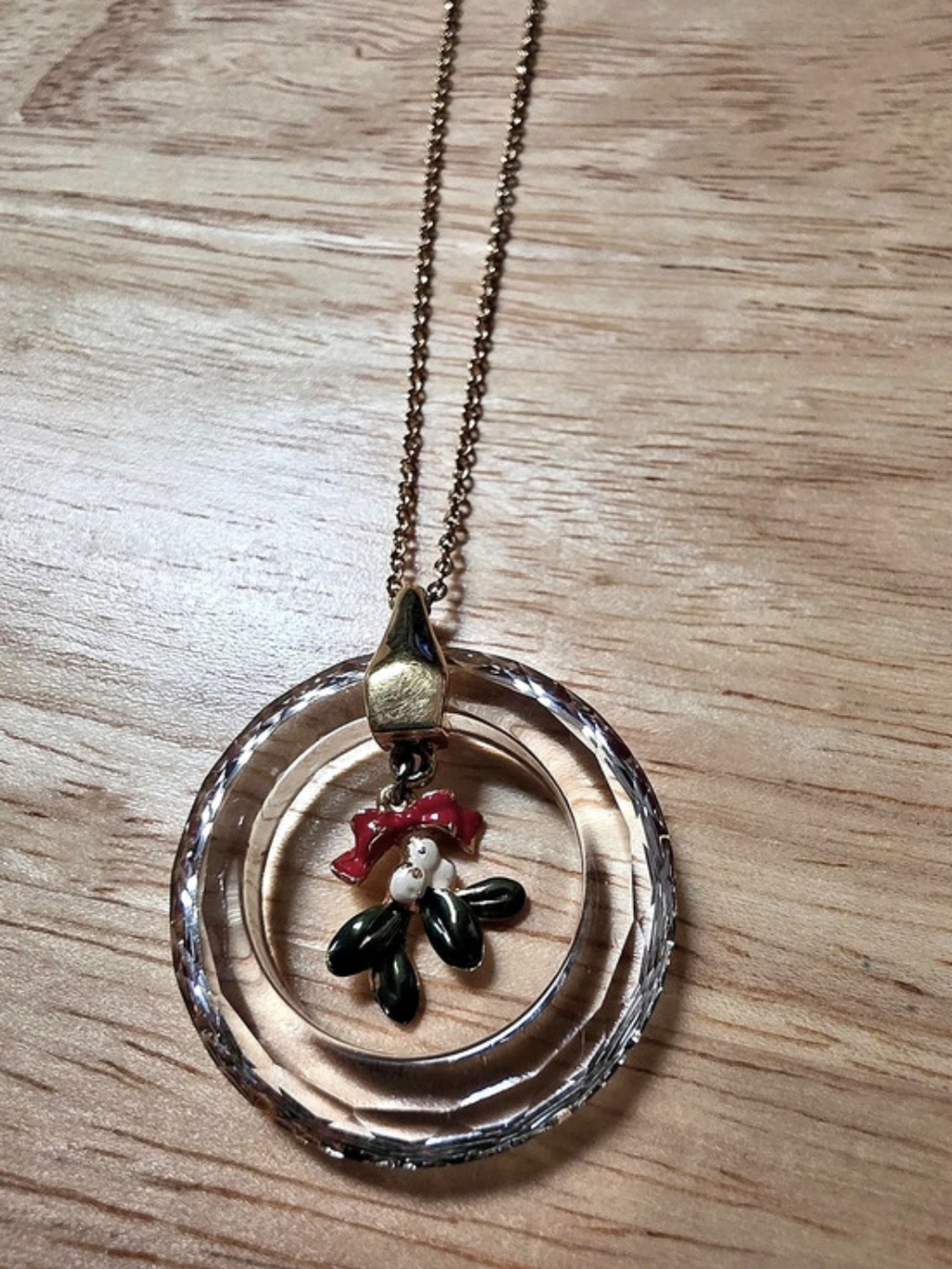 Vintage Hallmark Card Christmas Mistletoe Pendant Necklace 1970s